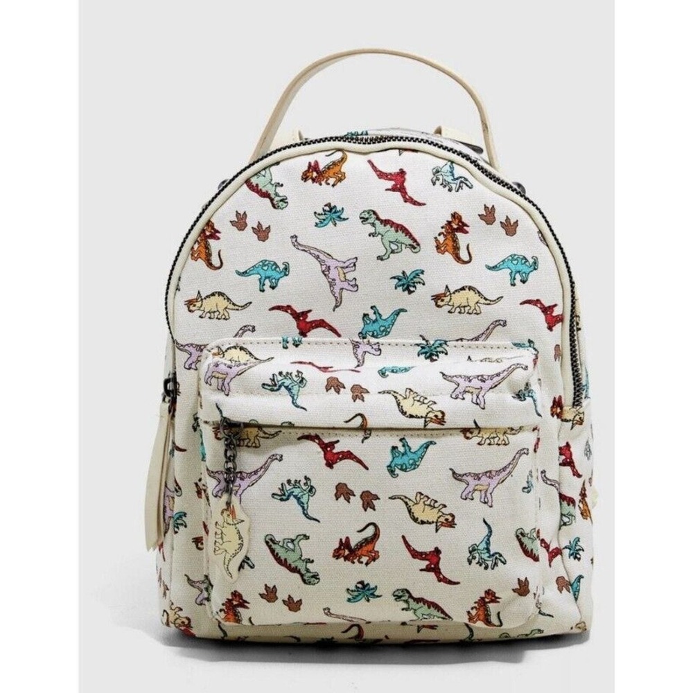 Dinosaur Toss Mini Backpack Cream‎ Canvas All Over Print Adjustable Straps